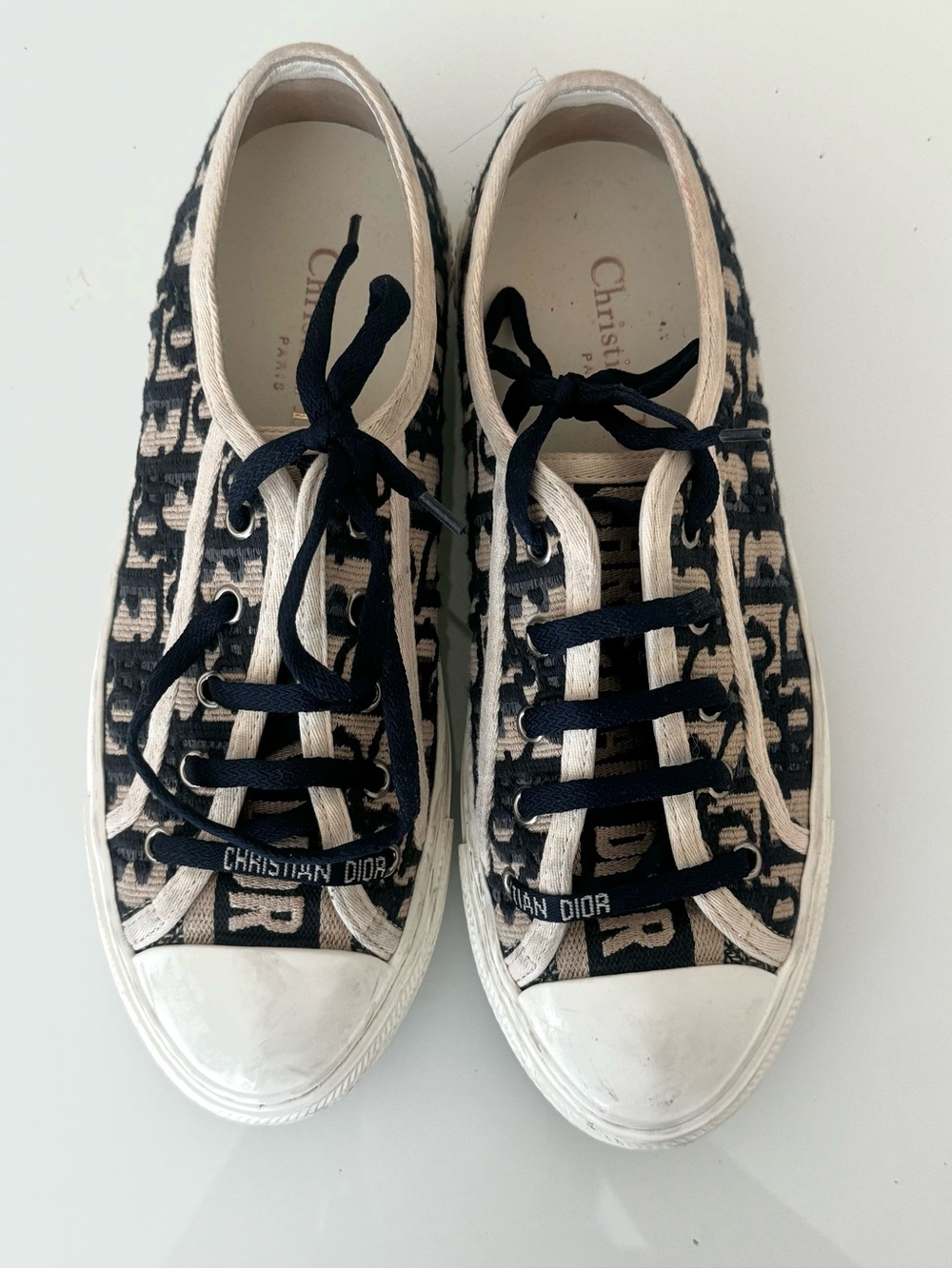Dior Navy and Beige Logo Low-Top Sneakers